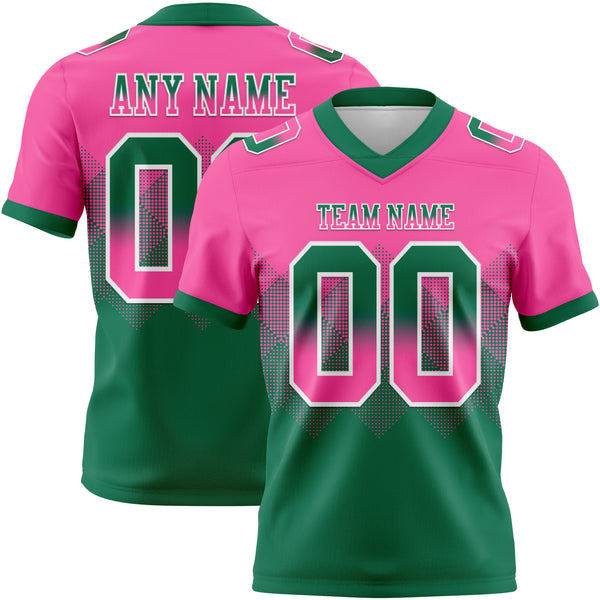 Custom Pink Kelly Green-White Authentic Gradient Square Shape Flag Football Jersey