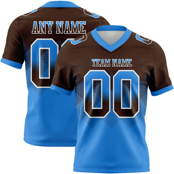 Custom Brown Powder Blue-White Authentic Gradient Square Shape Flag Football Jersey