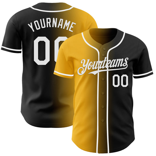 Custom Black White-Gold Authentic Gradient Fashion Baseball Jersey
