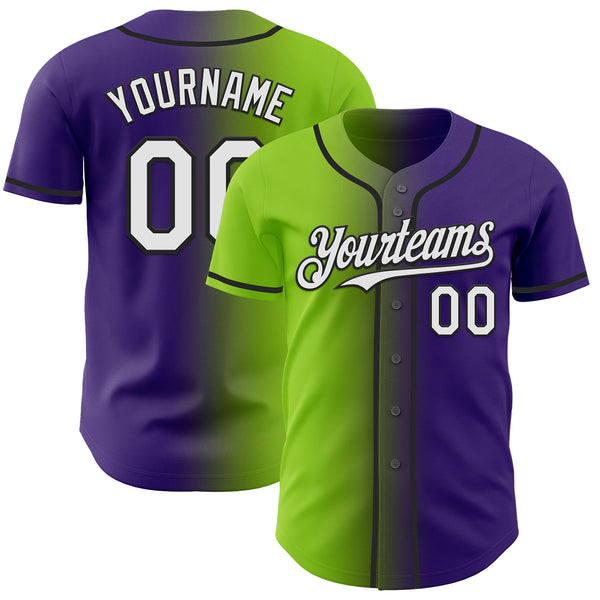 Custom Purple White Neon Green-Black Authentic Gradient Fashion Baseball Jersey