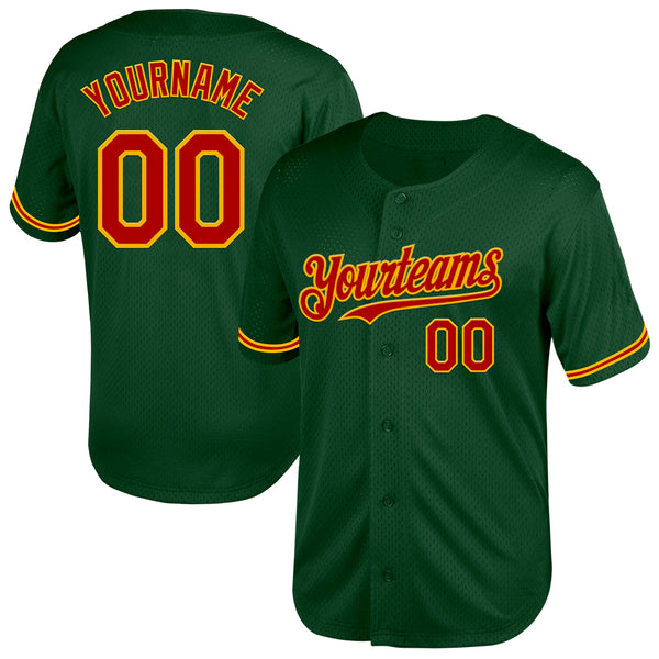 Custom Green Red-Gold Mesh Authentic Throwback Baseball Jersey