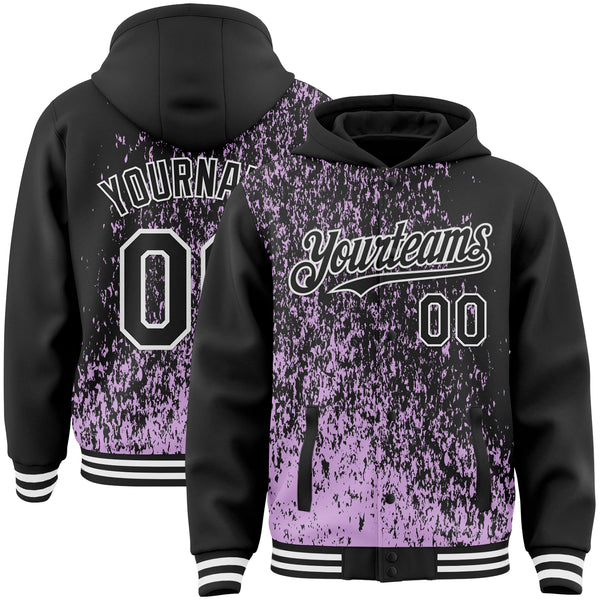 Custom Light Purple Black-White Abstract Fragment Art 3D Pattern Design Bomber Full-Snap Varsity Letterman Hoodie Jacket