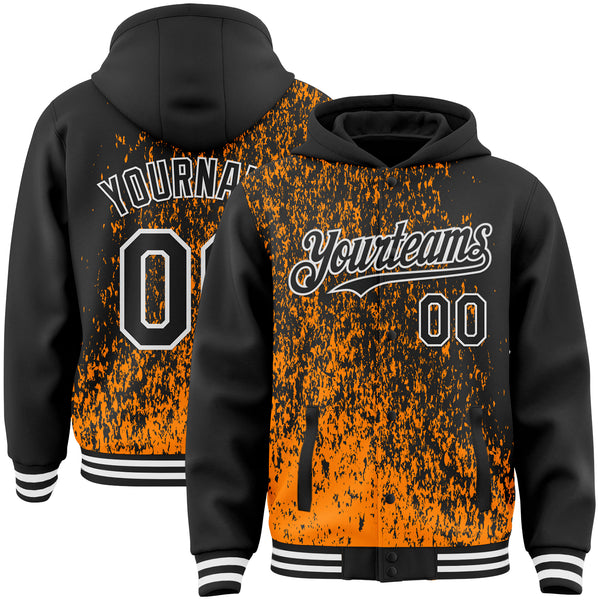 Custom Bay Orange Black-White Abstract Fragment Art 3D Pattern Design Bomber Full-Snap Varsity Letterman Hoodie Jacket