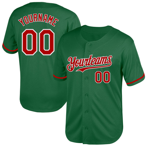 Custom Kelly Green Red-White Mesh Authentic Throwback Baseball Jersey