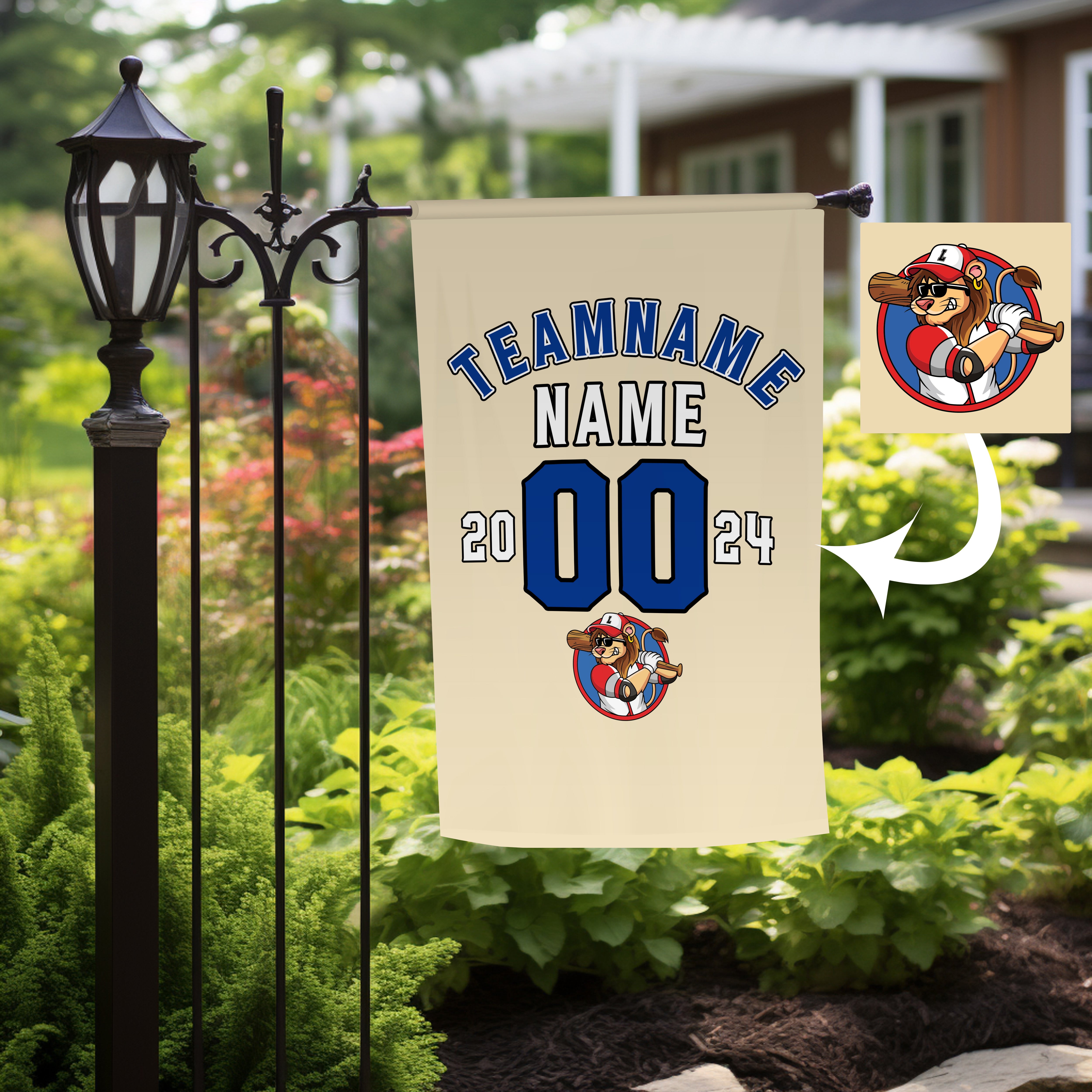 Personalized Khaki Navy White Baseball Team Name Garden Flag