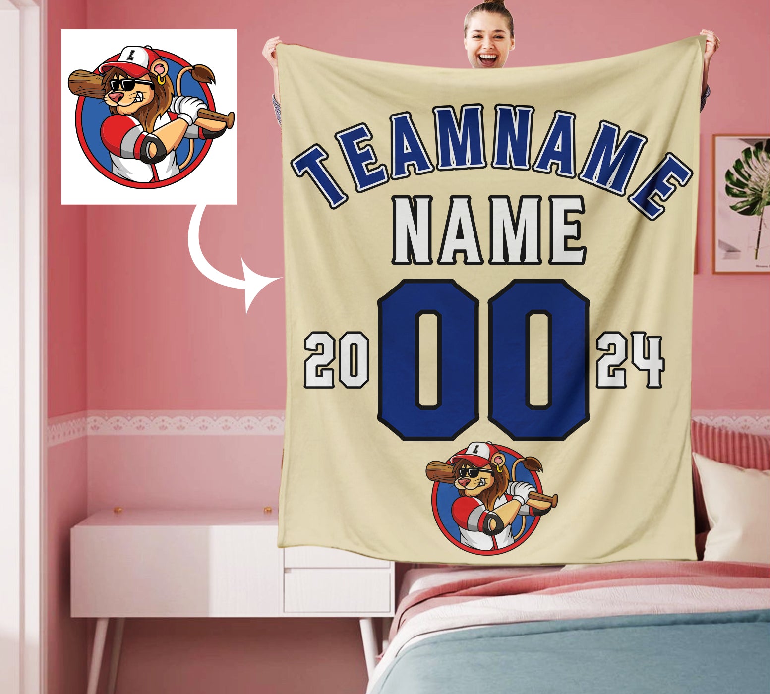 Personalized Sand Navy White Baseball Team Date Logo Sports Blanket