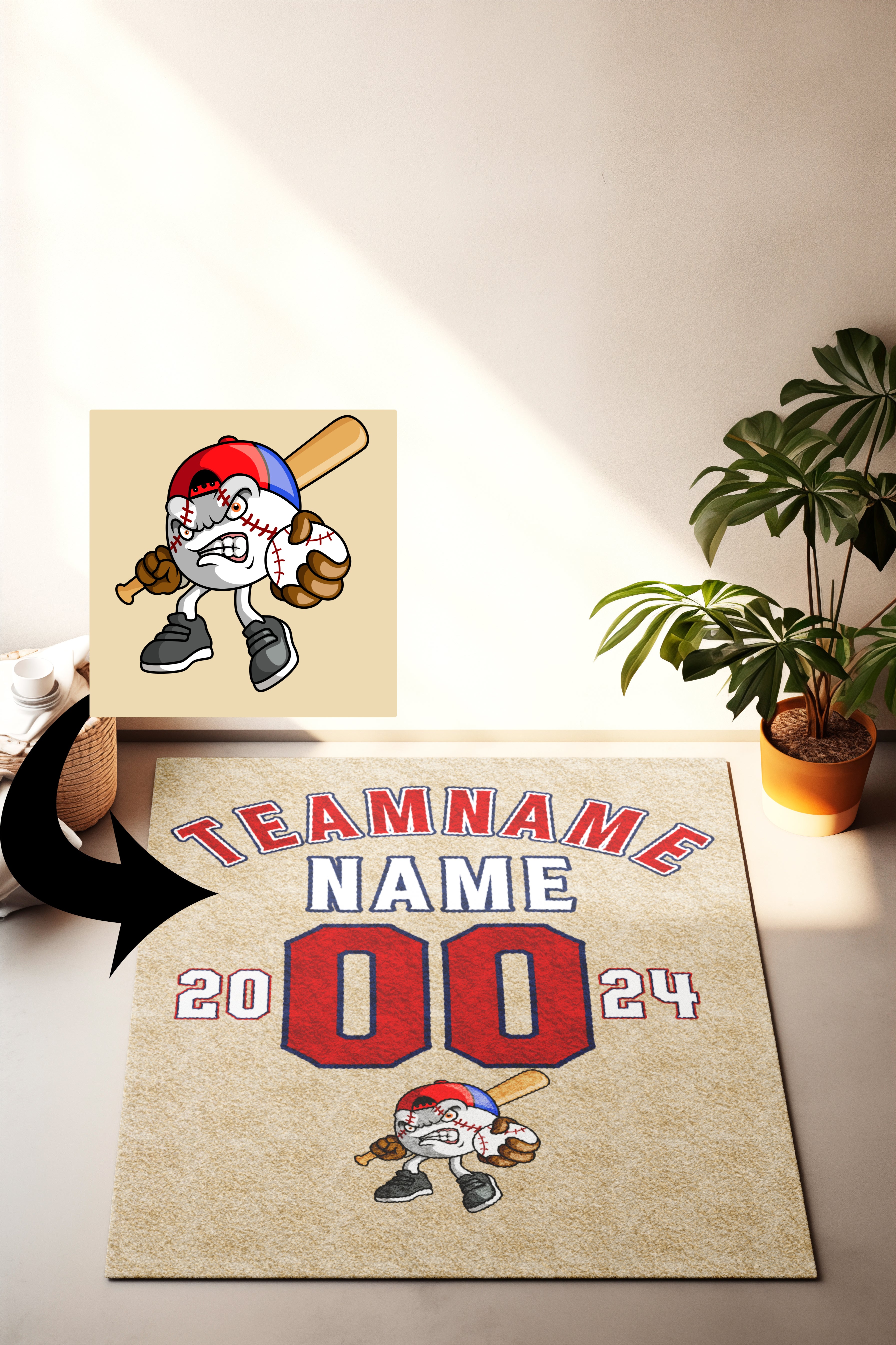Personalized Khaki Red White Baseball Name Logo carpet
