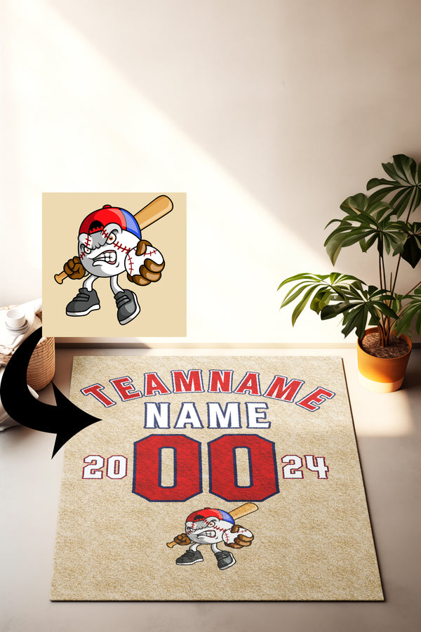 Personalized Khaki Red White Baseball Name Logo carpet