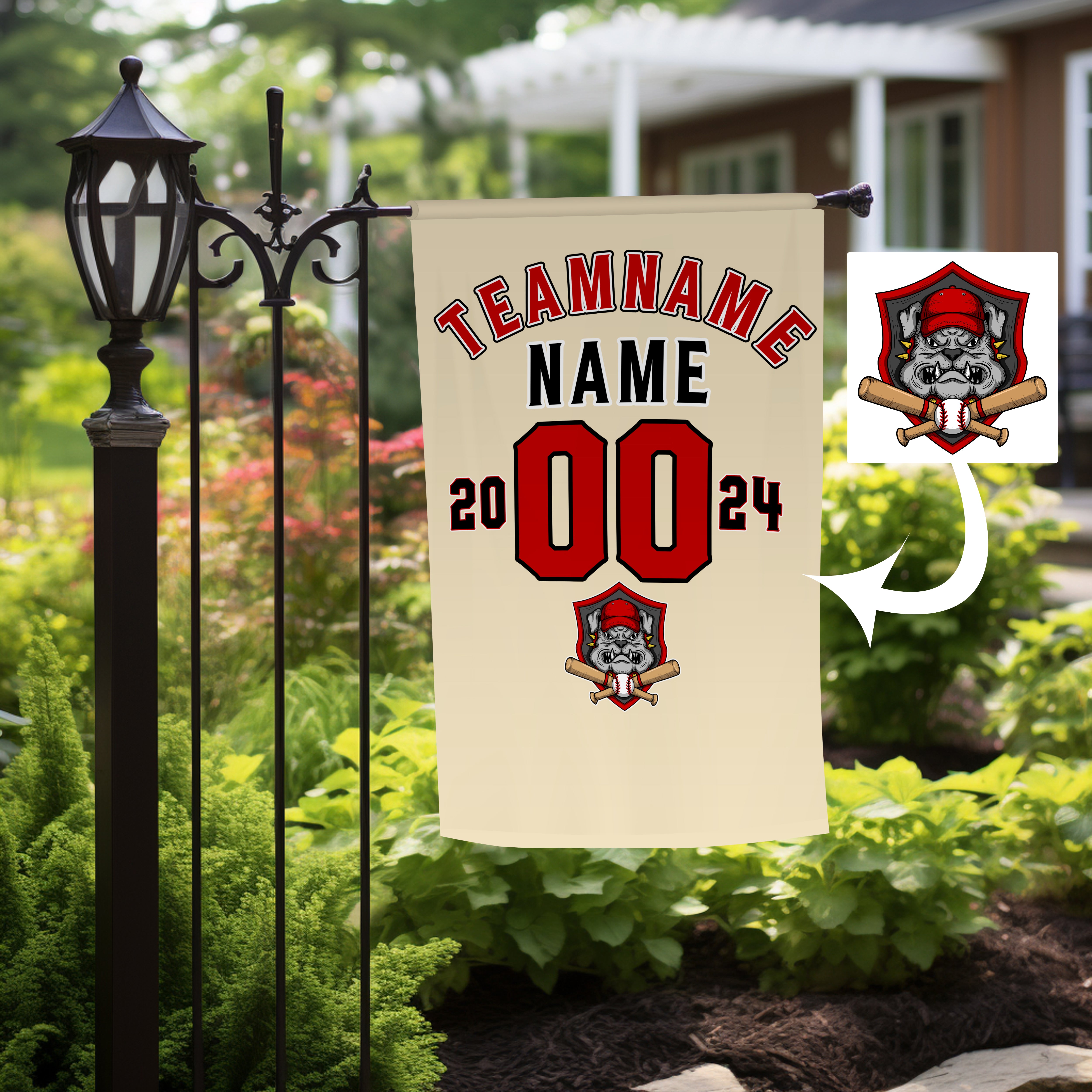 Personalized Khaki Red Black Baseball Team Name Garden Flag