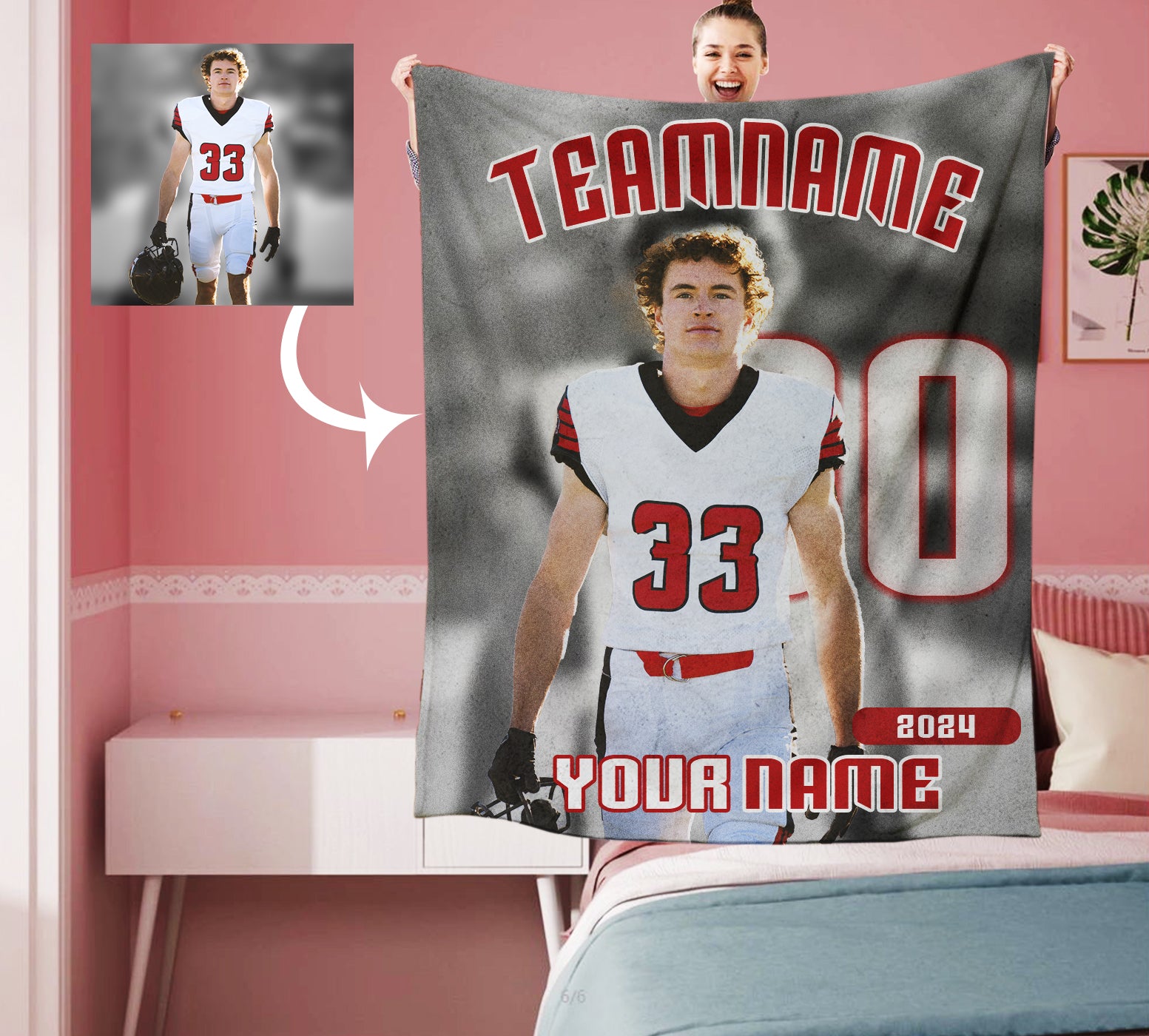 Personalized Football 2024 Team Photo Sports Blanket