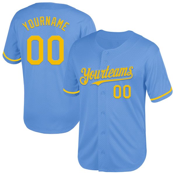 Custom Light Blue Yellow Mesh Authentic Throwback Baseball Jersey