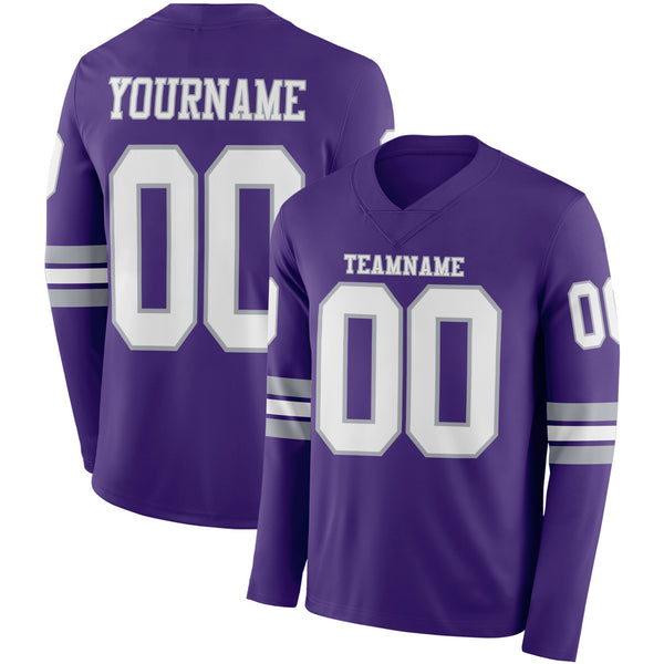 Custom Purple White-Gray Long Sleeve Authentic Football Jersey