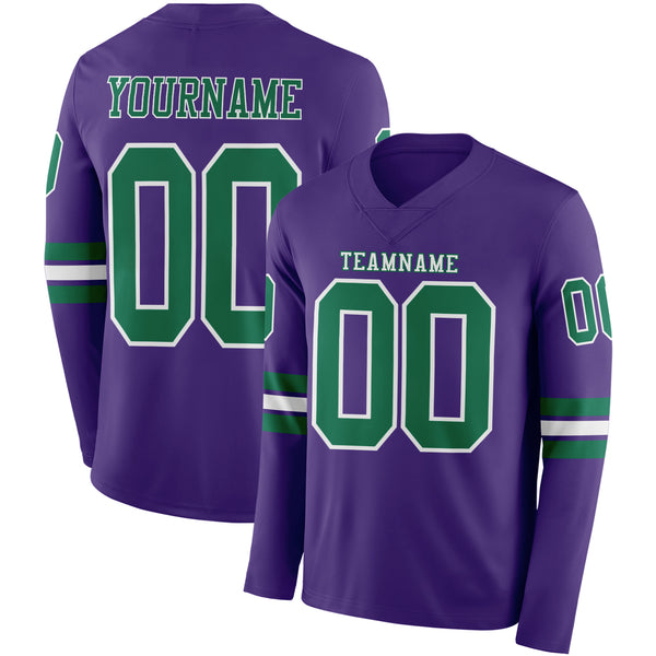 Custom Purple Kelly Green-White Long Sleeve Authentic Football Jersey