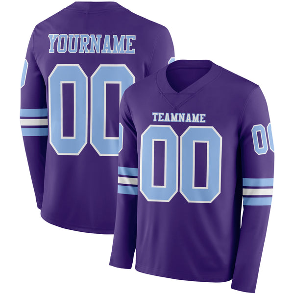 Custom Purple Light Blue-White Long Sleeve Authentic Football Jersey