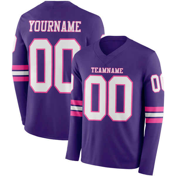 Custom Purple White-Pink Long Sleeve Authentic Football Jersey
