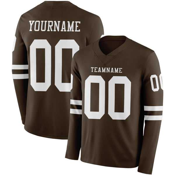 Custom Brwon White Long Sleeve Authentic Football Jersey