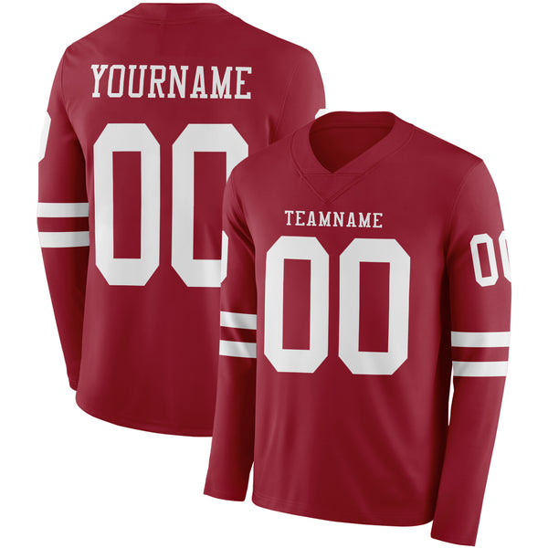 Custom Cardinal White Long Sleeve Authentic Football Jersey