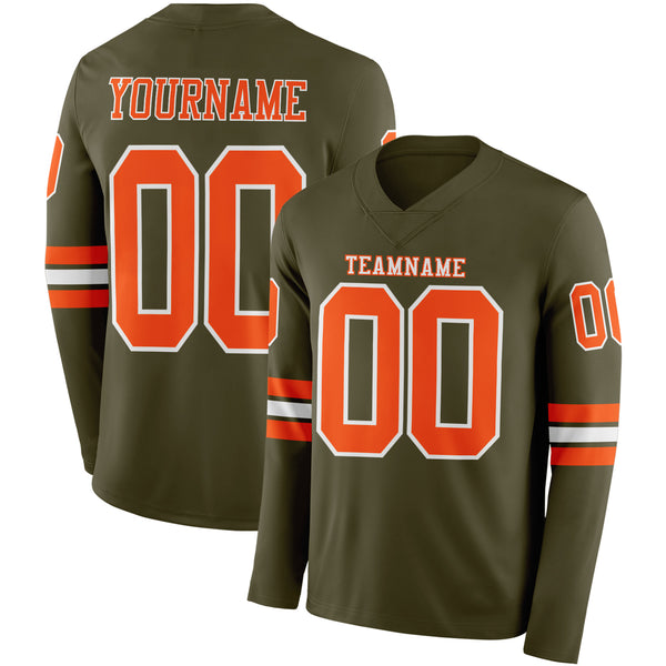 Custom Olive Orange-White Long Sleeve Salute To Service Authentic Football Jersey