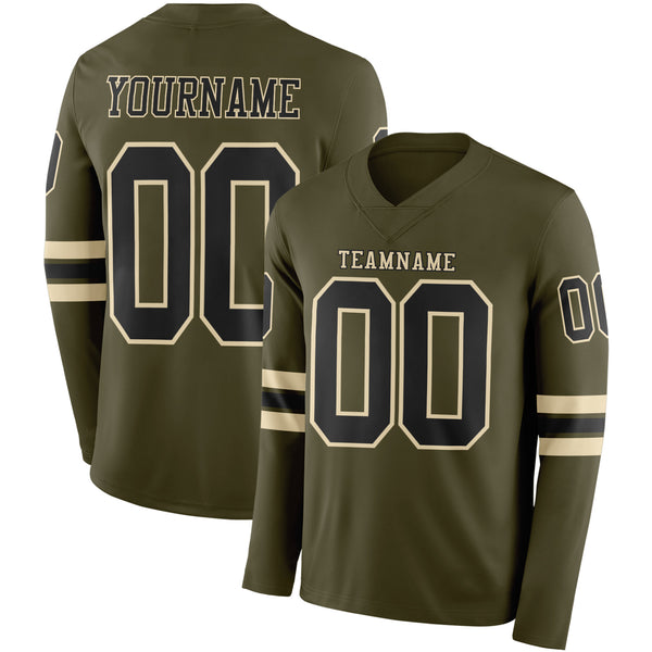 Custom Olive Black-Cream Long Sleeve Salute To Service Authentic Football Jersey
