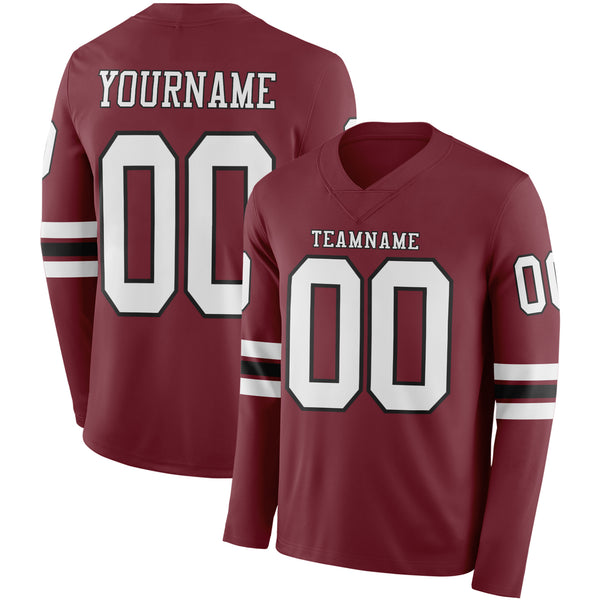 Custom Burgundy White-Black Long Sleeve Authentic Football Jersey