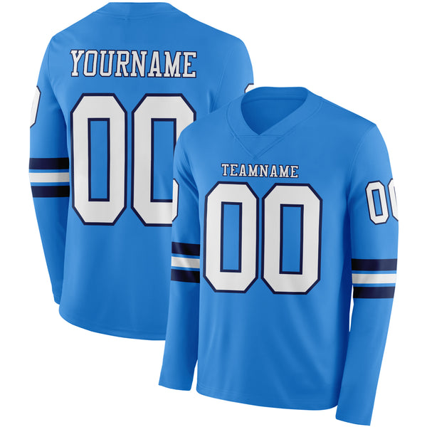 Custom Powder Blue White-Navy Long Sleeve Authentic Football Jersey