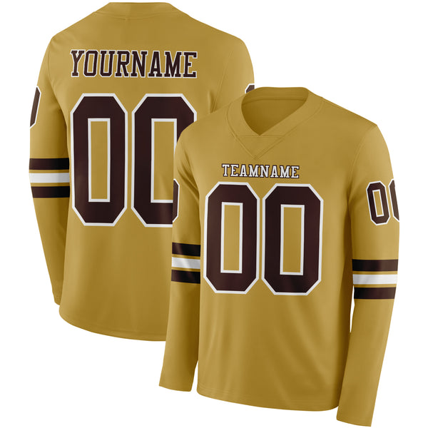 Custom Old Gold Brown-White Long Sleeve Authentic Football Jersey