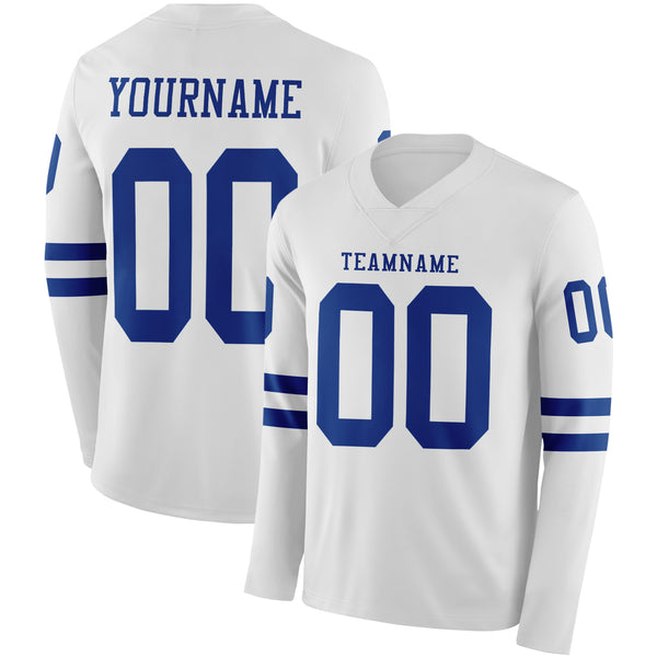 Custom White Royal Long Sleeve Authentic Football Jersey