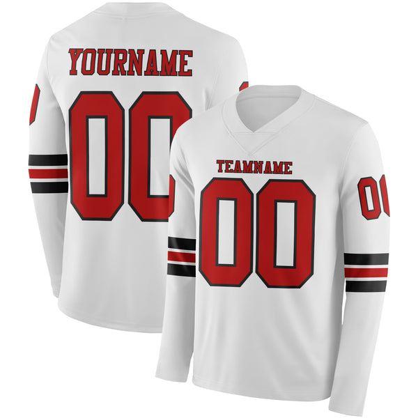 Custom White Red-Black Long Sleeve Authentic Football Jersey