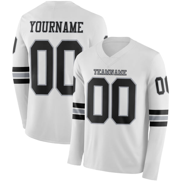 Custom White Black-Gray Long Sleeve Authentic Football Jersey