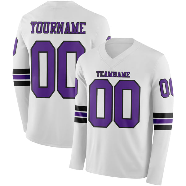 Custom White Purple-Black Long Sleeve Authentic Football Jersey