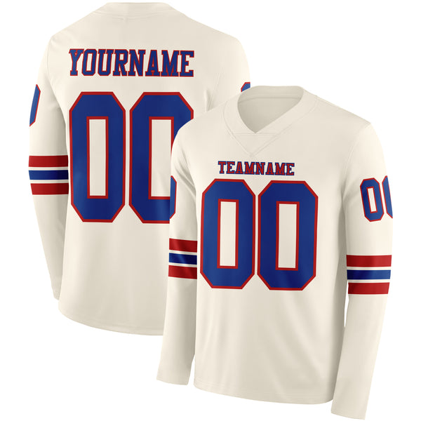 Custom Cream Royal-Red Long Sleeve Authentic Football Jersey
