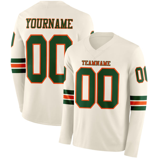 Custom Cream Green-Orange Long Sleeve Authentic Football Jersey