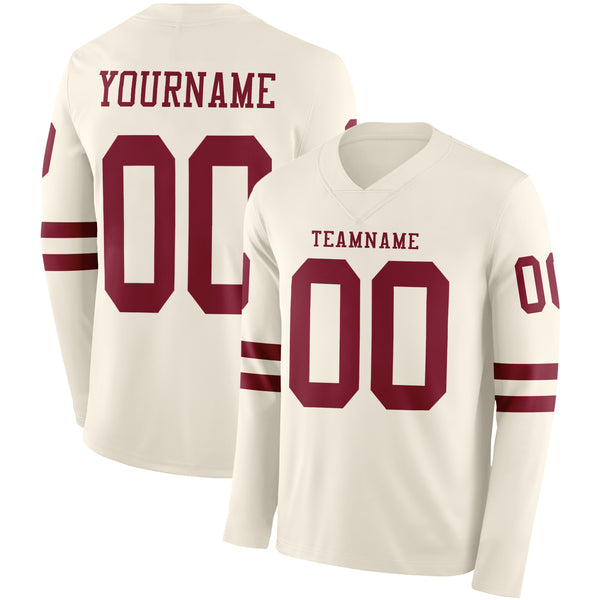 Custom Cream Crimson Long Sleeve Authentic Football Jersey