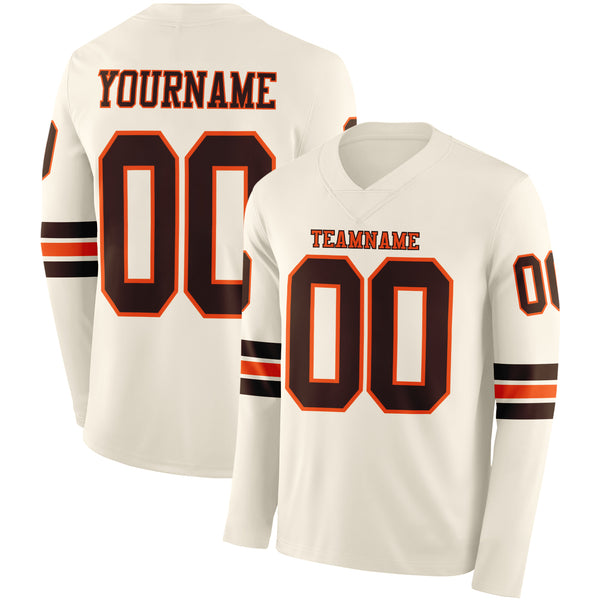 Custom Cream Brown-Orange Long Sleeve Authentic Football Jersey