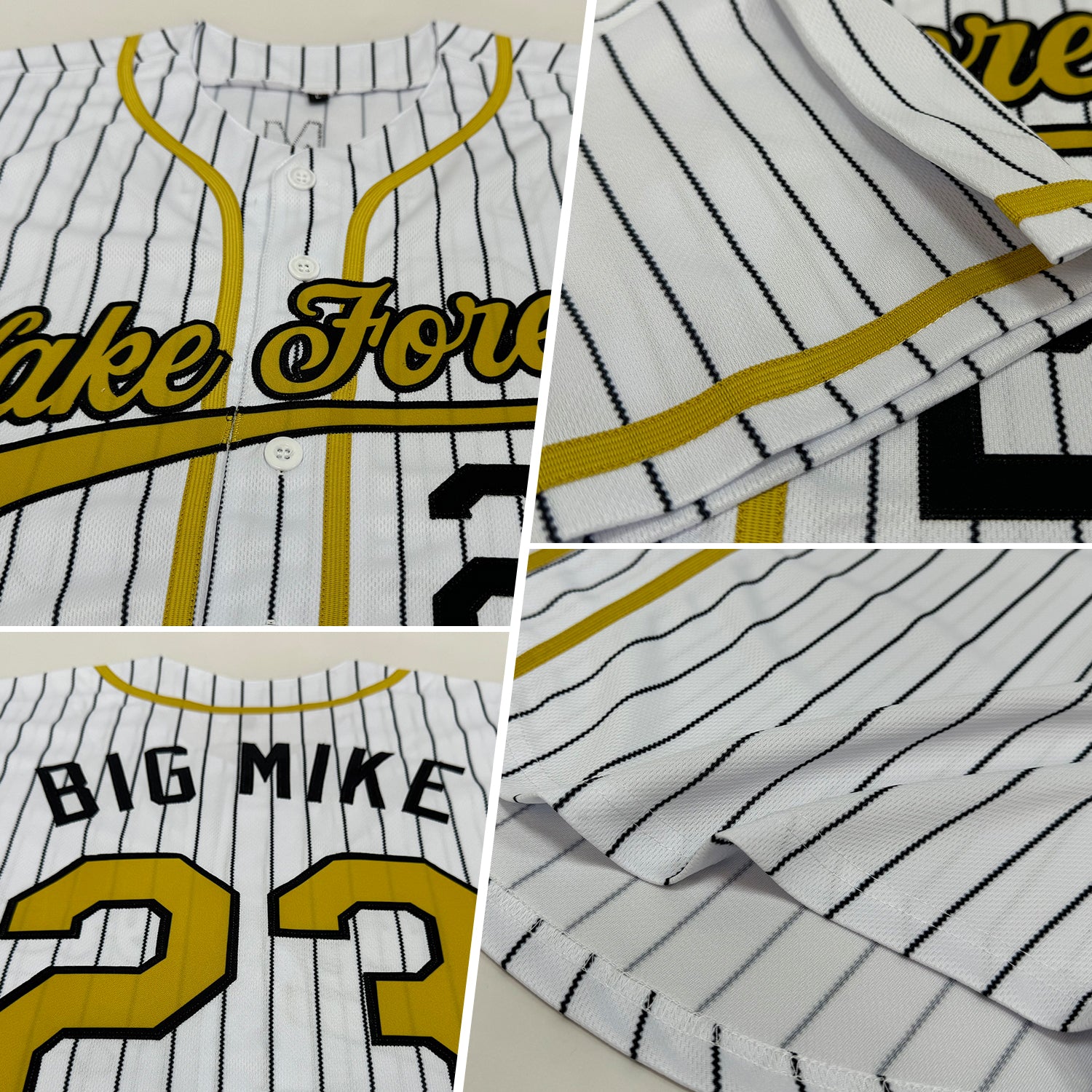 Custom White Black Pinstripe Vintage USA Flag-Old Gold Authentic Baseball Jersey