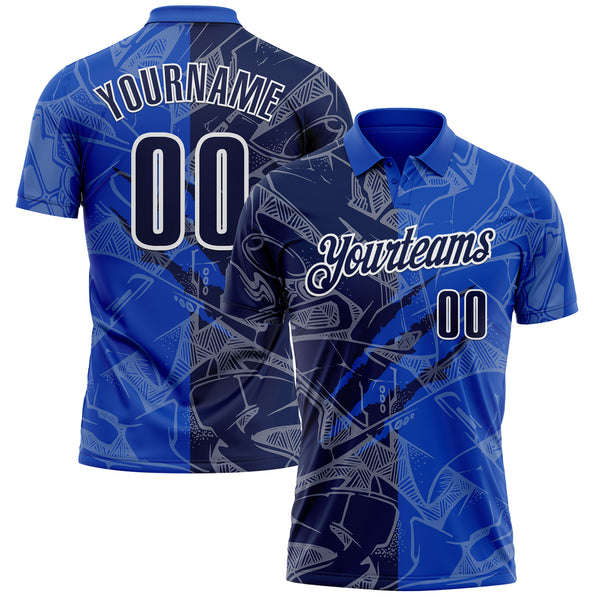 Custom Graffiti Pattern Navy Thunder Blue-White 3D Scratch Performance Polo Shirt