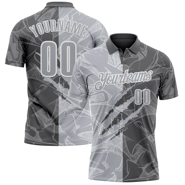 Custom Graffiti Pattern Gray Steel Gray-White 3D Scratch Performance Polo Shirt