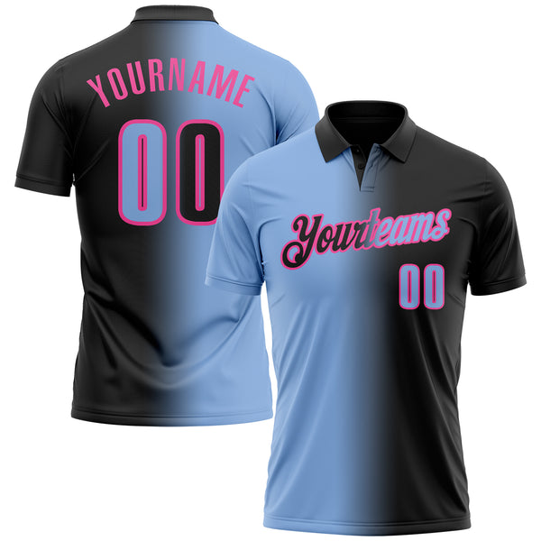 Custom Black Light Blue-Pink 3D Gradient Fashion Performance Polo Shirt