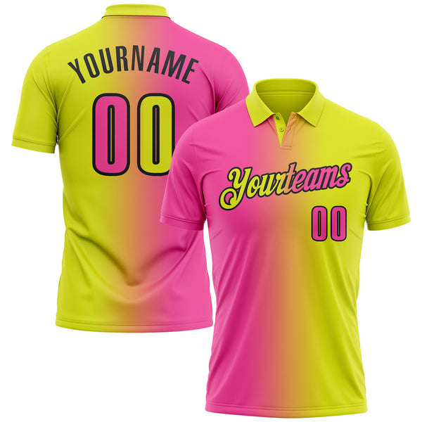 Custom Neon Yellow Pink-Black 3D Gradient Fashion Performance Polo Shirt