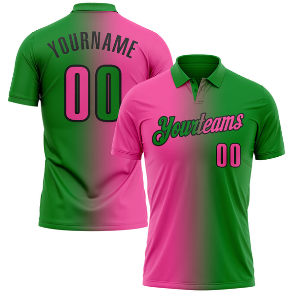 Custom Grass Green Pink-Black 3D Gradient Fashion Performance Polo Shirt