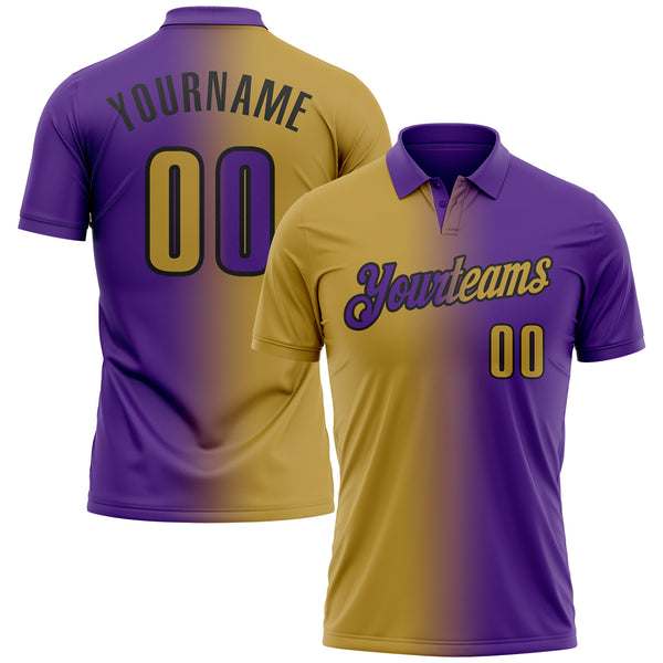 Custom Purple Old Gold-Black 3D Gradient Fashion Performance Polo Shirt