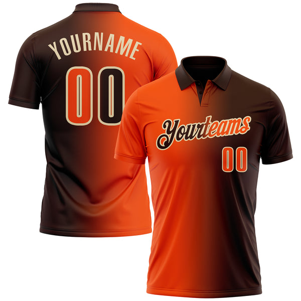 Custom Brown Orange-Cream 3D Gradient Fashion Performance Polo Shirt