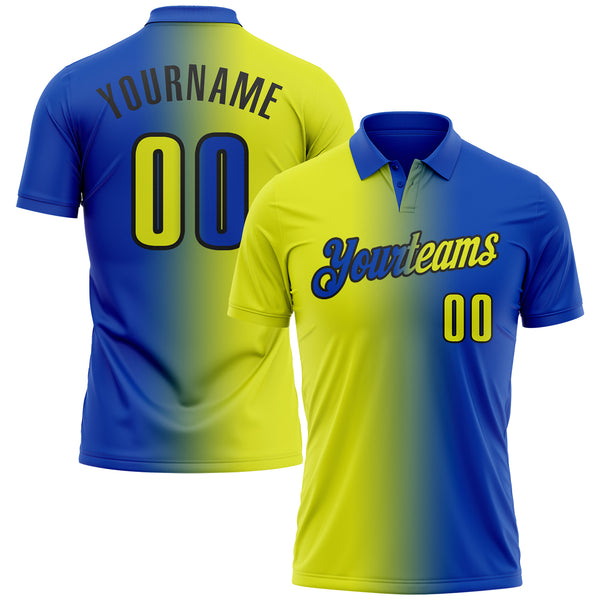 Custom Thunder Blue Neon Yellow-Black 3D Gradient Fashion Performance Polo Shirt