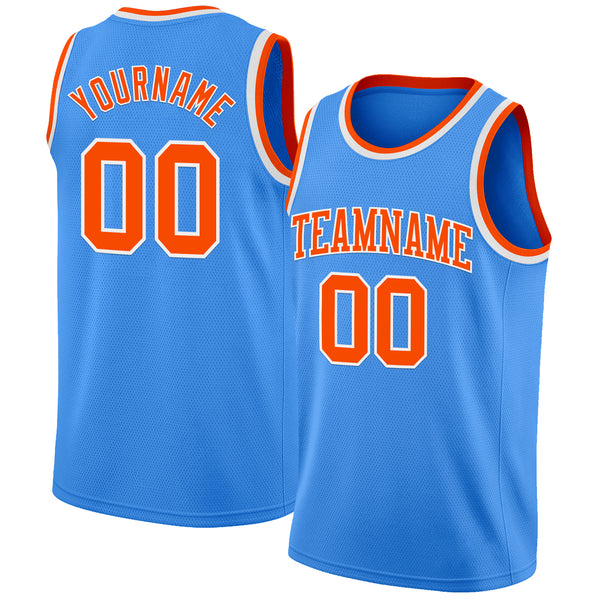 Custom Powder Blue Orange-White Authentic Basketball Jersey