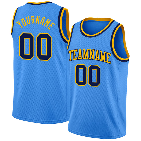 Custom Powder Blue Navy-Gold Authentic Basketball Jersey