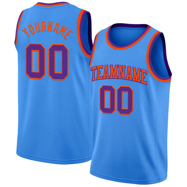 Custom Powder Blue Purple-Orange Authentic Basketball Jersey