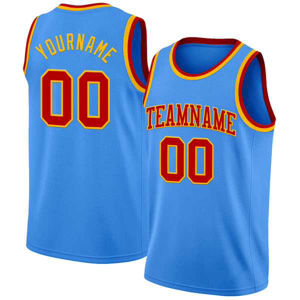 Custom Powder Blue Red-Gold Authentic Basketball Jersey