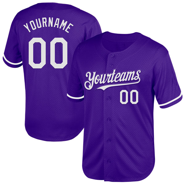 Custom Purple White Mesh Authentic Throwback Baseball Jersey