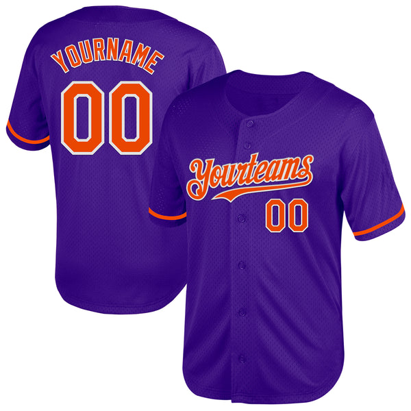 Custom Purple Orange-White Mesh Authentic Throwback Baseball Jersey
