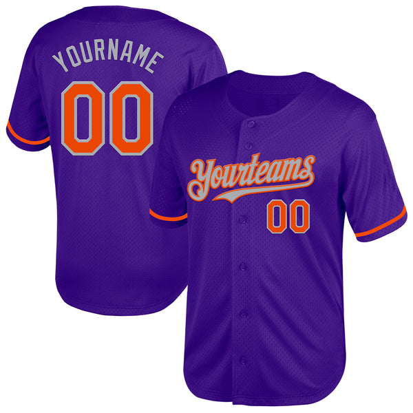 Custom Purple Orange-Gray Mesh Authentic Throwback Baseball Jersey